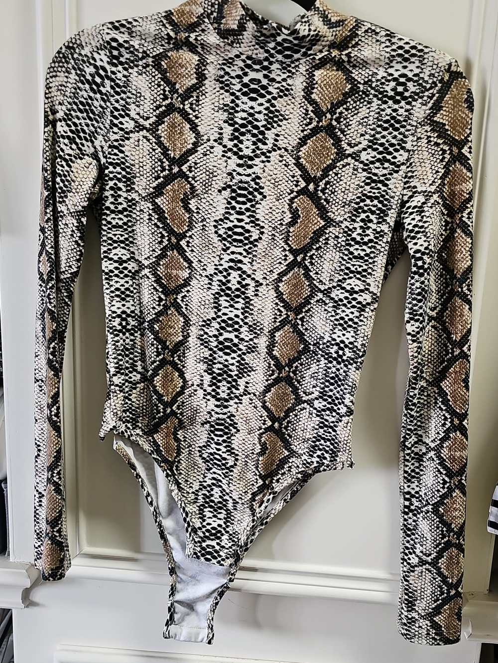 Women’s Snake Print Long-Sleeve Bodysuit - Brown/Black